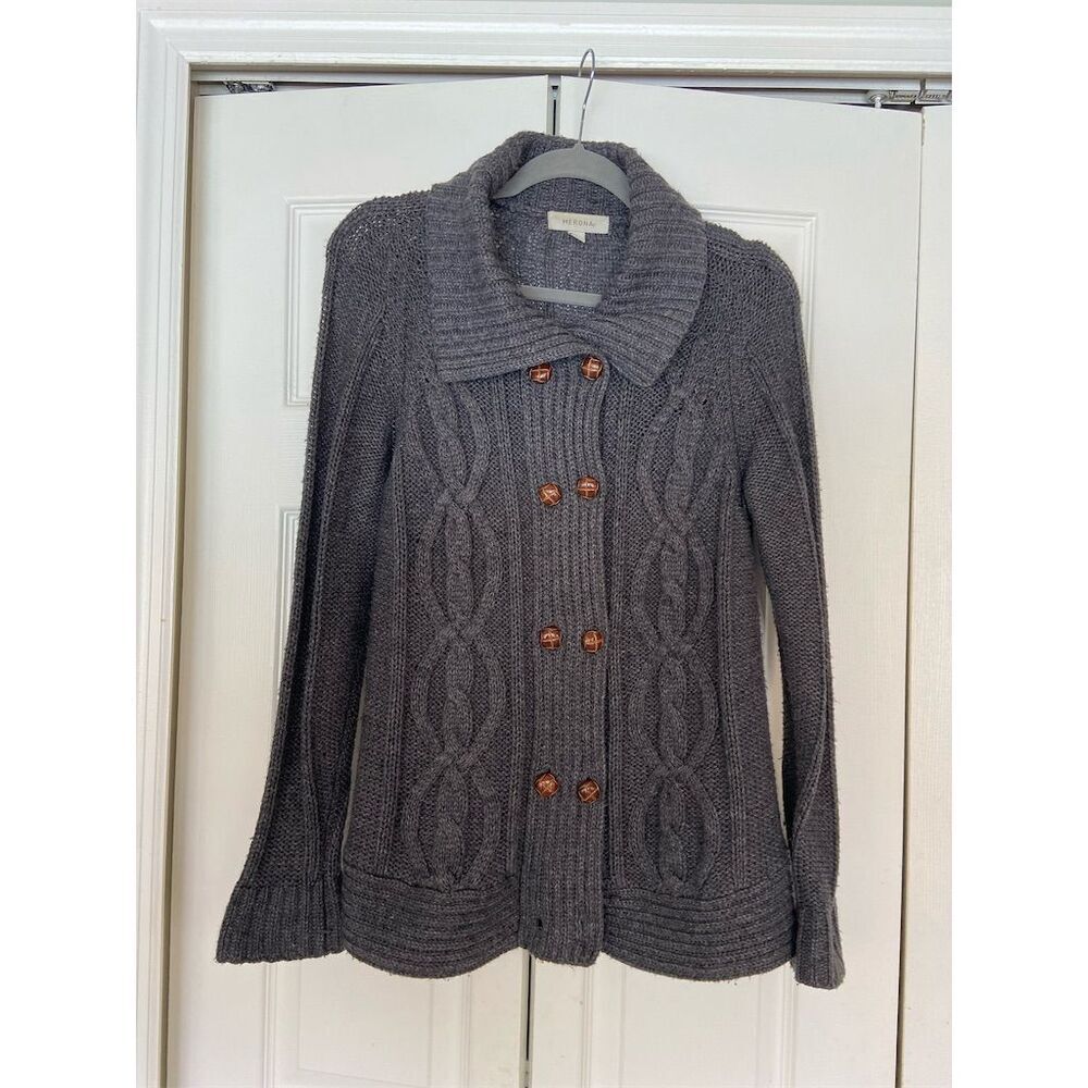 Merona Women's Gray Cable Knit Cardigan Sweater Size L